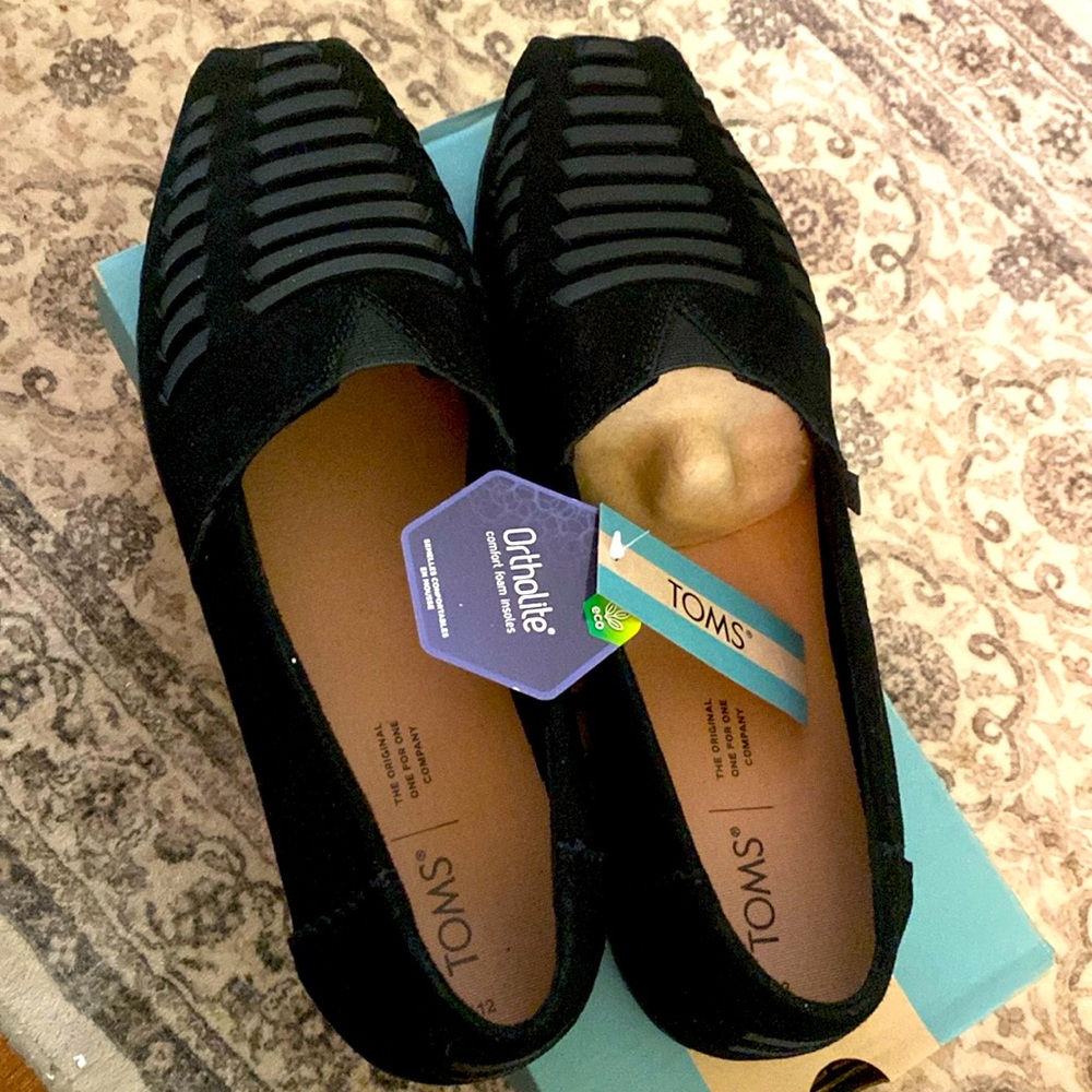 Tom’s Alpargata Leather Wrap Black Suede Shies, Size 12, Brand New in Box